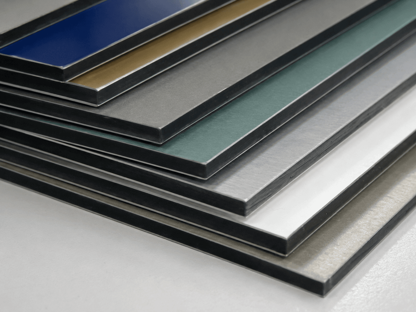 Stack of ACM panel colour and finish samples