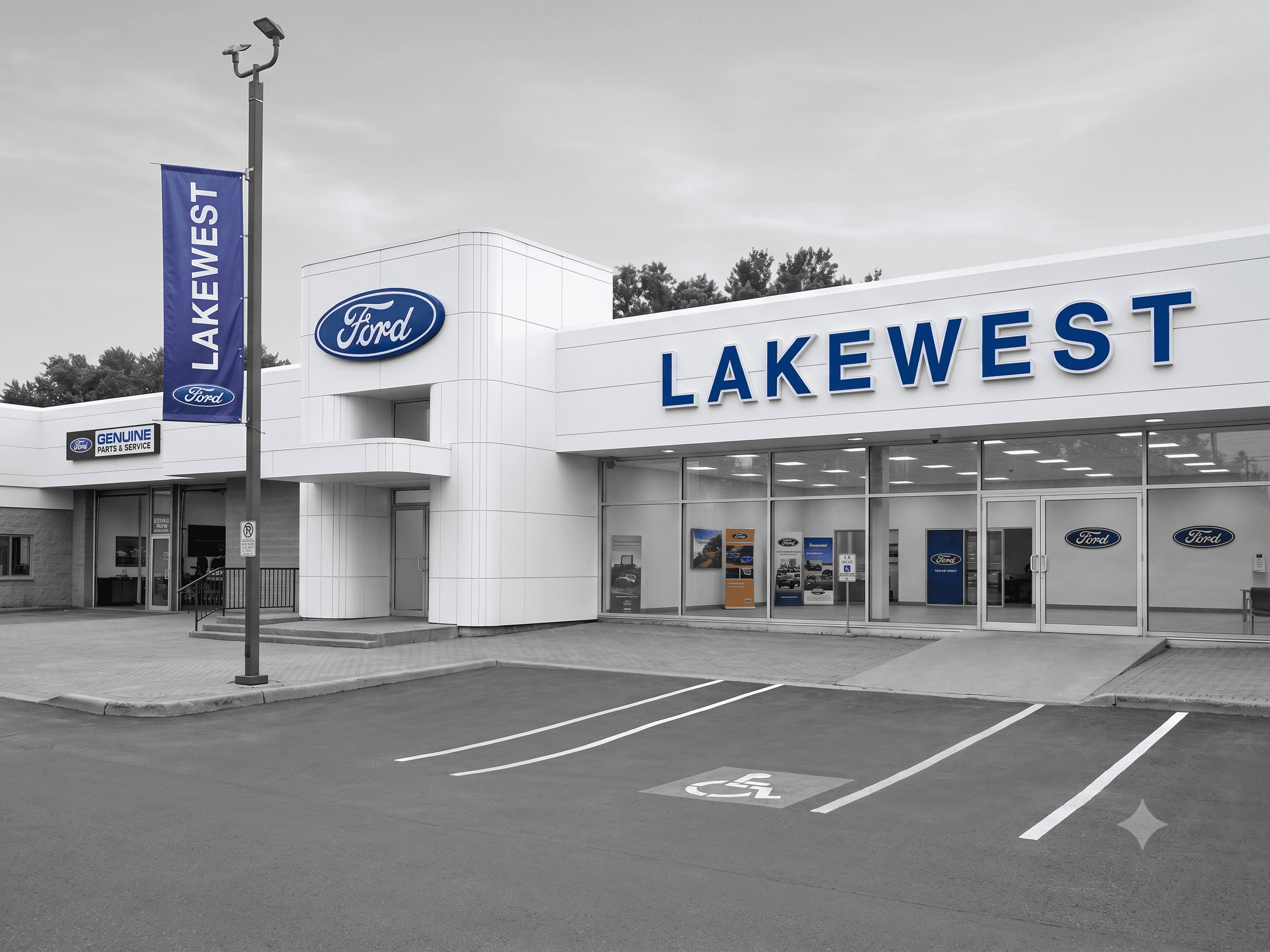 Commercial dealership exterior modernized with white ACM cladding and illuminated signage